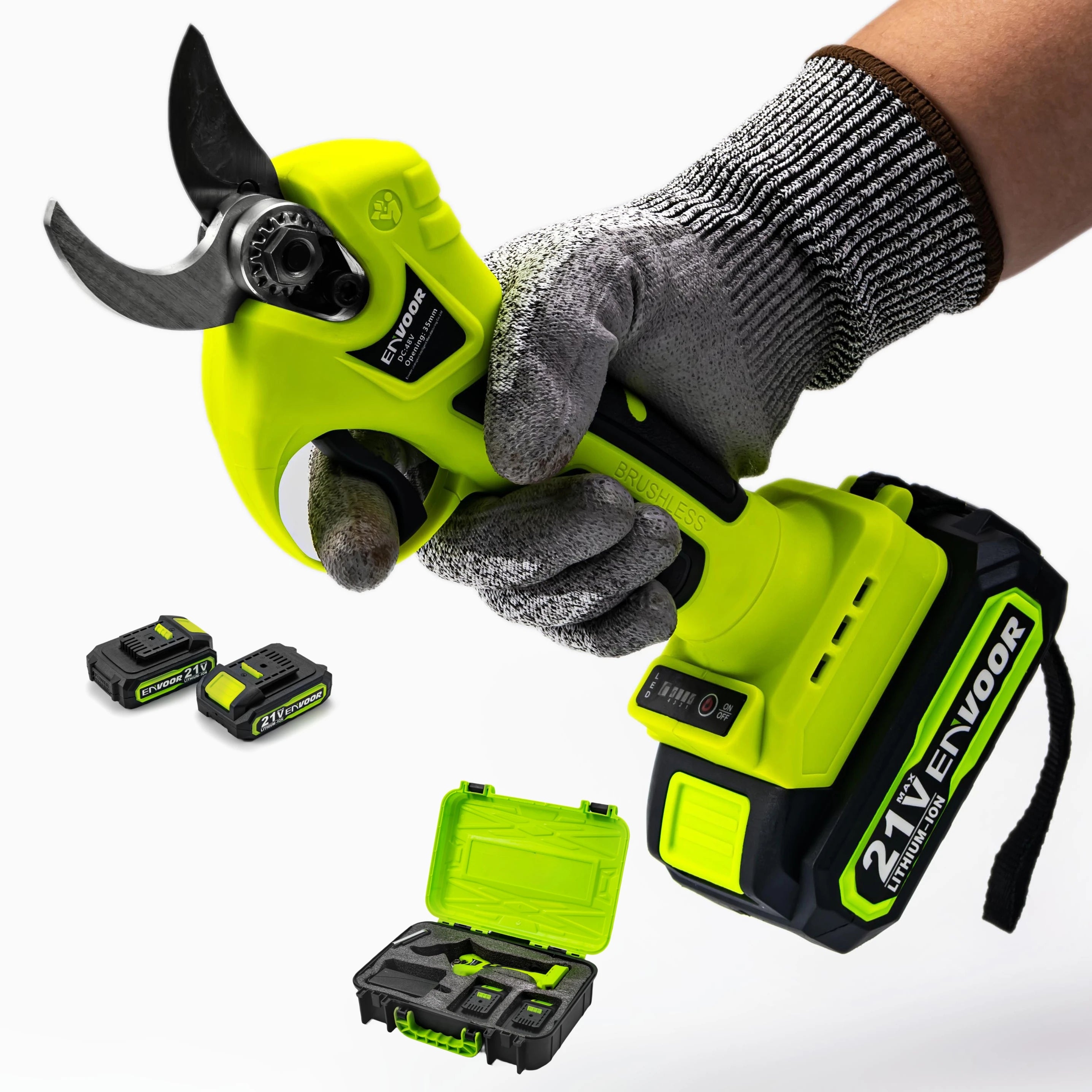 21V Cordless Tool Bypass Pruners Electric Tree Pruning Shears Portable Garden Scissors Rubber Handle PVC Tube
