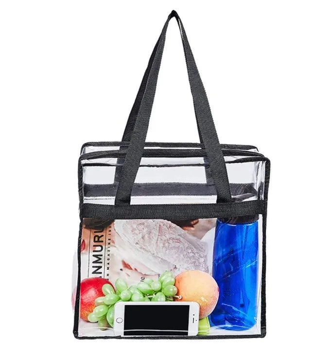 Stadium Approved Clear Tote Bag Sturdy PVC Construction Zippered Top Stadium Security Concerts Travel & Gym Clear Bag
