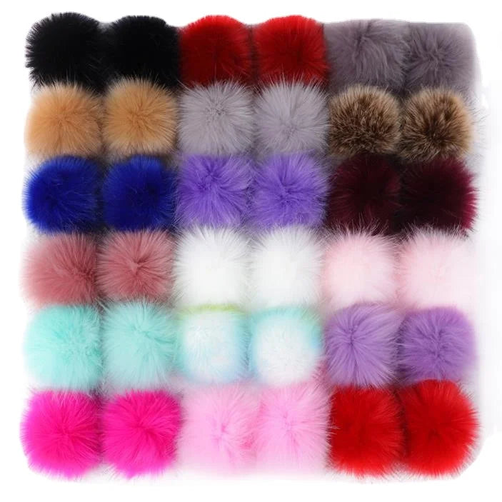 13cm DIY Luxury Fur PomPom Natural Faux Fox Hairball Hat Ball Pom Pom Handmade Large Hair Ball Wit Snap
