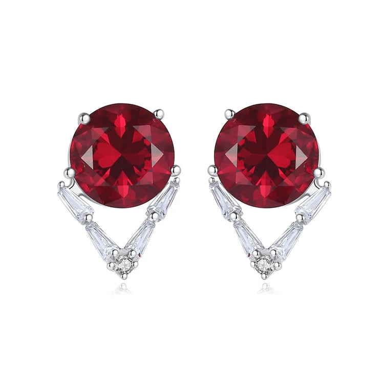 Fine Jewelry 925 Sterling Silver Luxury Round Shape Gemstone Wedding Stud Earrings for Women