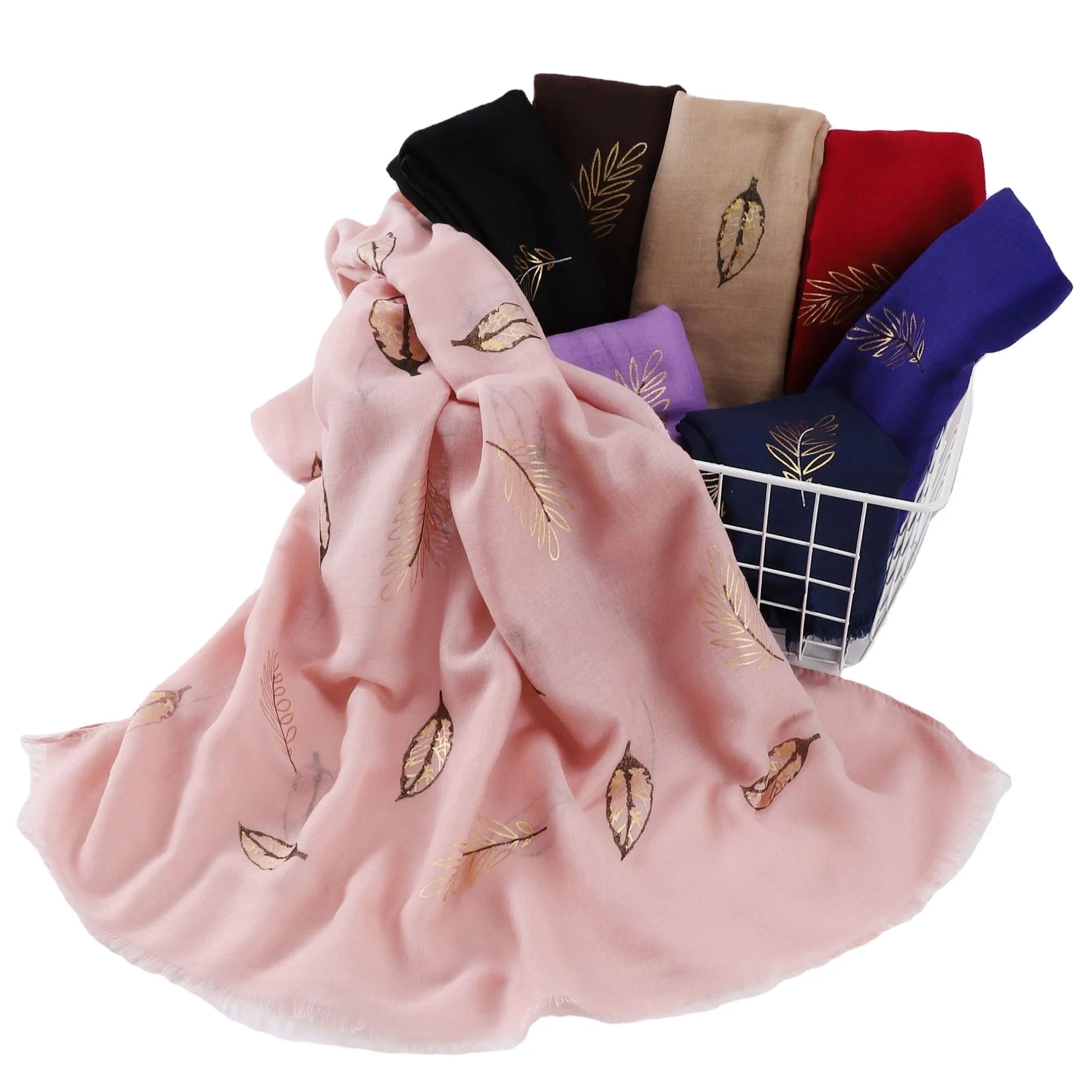 Muslim Gauze Printed Leaves Malaysian Scarf Shawl Middle Eastern Women's Headscarf Hijab