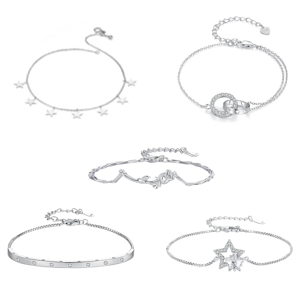 14k 18k Gold Plated 925 Sterling Silver Dazzling Star Bracelet Crystal Star Flower Snake Adjustable Chain Link for Women Party