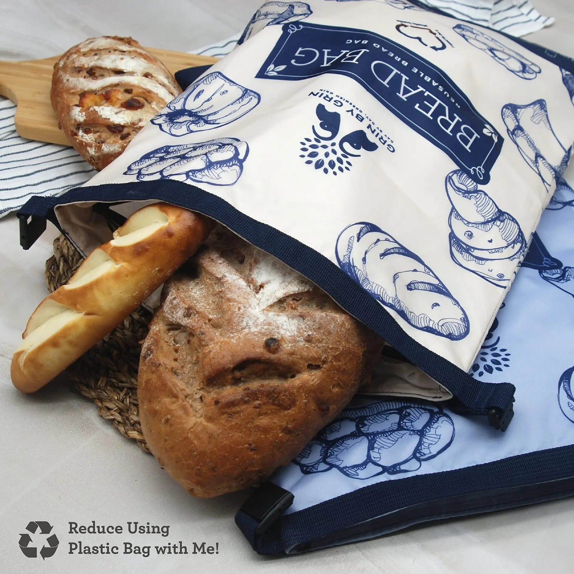 Custom Logo Easy Clean Food Grade Cotton Bread Bag Reusable Cotton Baguettes Bag with TPU Lining