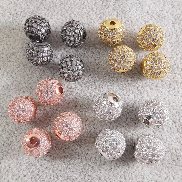 6mm/8mm/10mm Best Quality Real Gold Plated Cubic Zirconia Ball Beads in Gold/Rose Gold/Silver/Black for DIY Jewelry Findings