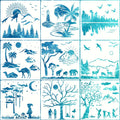 9 Pieces Forest Landscape Stencil Reusable DIY Animal Drawing Template for Painting on Wood Wall Decor