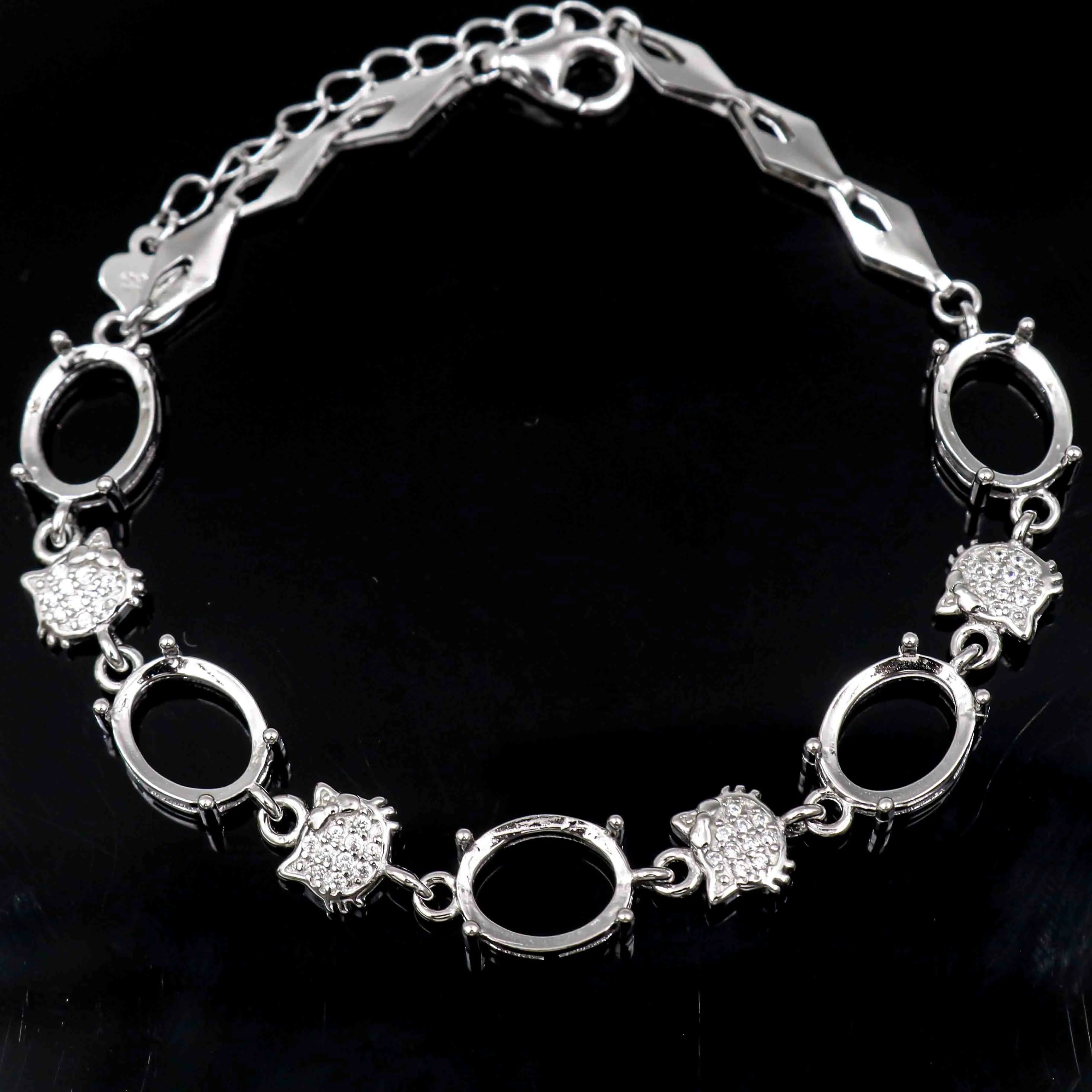 Sterling Silver 8*10 Semi Mount Bracelet Frame Blank Empty Support Mountain Setting S925 Base Holder Without Stone for DIY Inlay