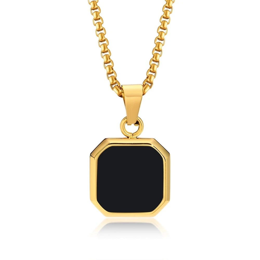 European American Metal Geometric Square Pendant Necklace Cross-Border Luxury Temperament Black White Shell Niche Fashion Chains