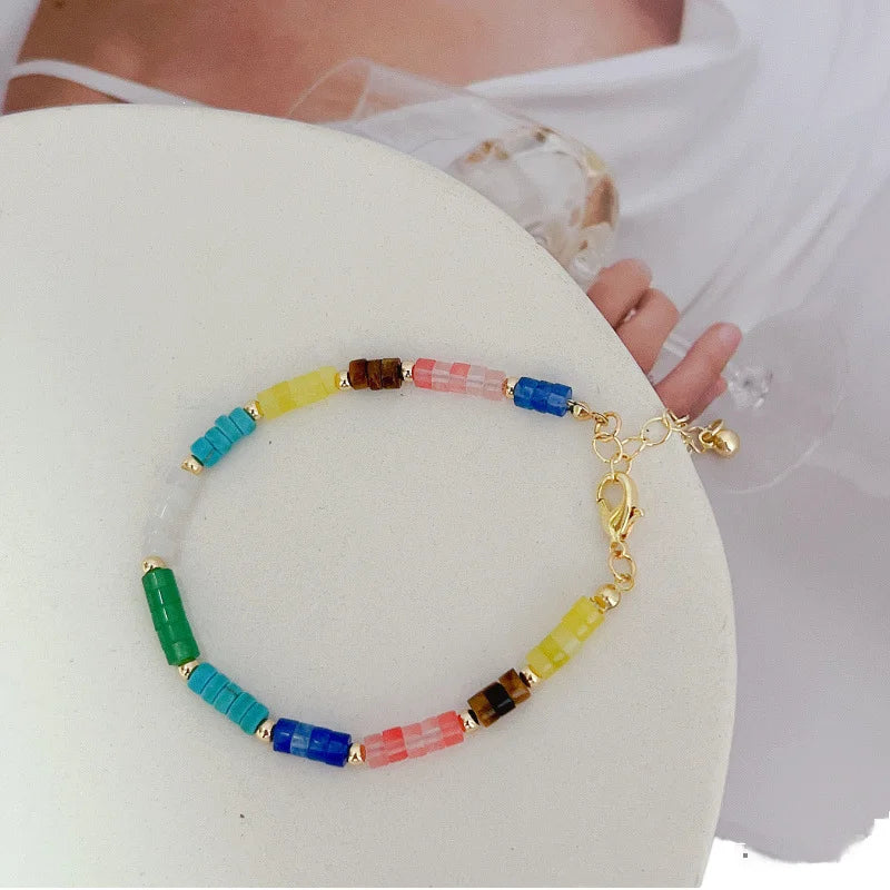 Korea 18K Gold Plated Adjustable Bracelets Cute Candy Color Jasper Clay Heishi Beaded Natural Stone Jewelry for Girls Weddings