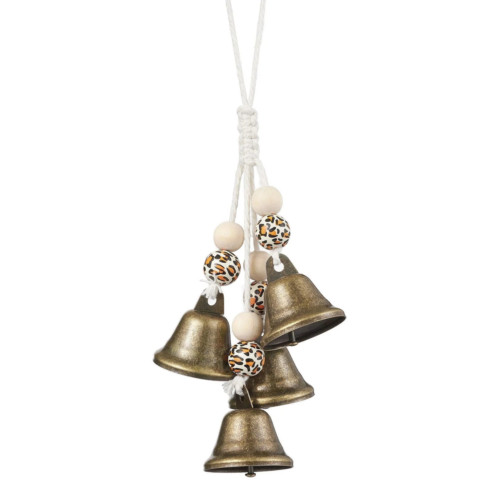 Chic Bells Rustic Hanging Jingle Christmas Tree Decor Handmade Knitted Beaded Lucky Cow Bells Metal Wind Chimes