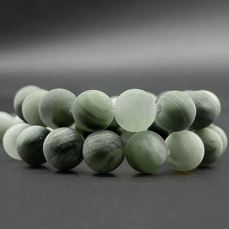 Wholesale Matte Frosted Natural Green Rutilated Stone Jewelry Making Bracelet Round Beads Green Rutilated Stone Loose Beads