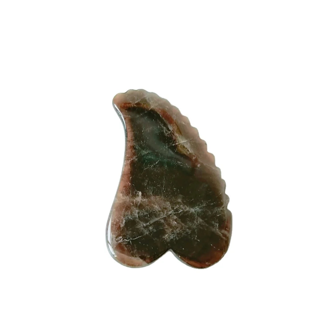 Huiying Good Quality Well Designed Spiky Heart Smoky Quartz Jade Body Face Gua Sha Board Massage Tool