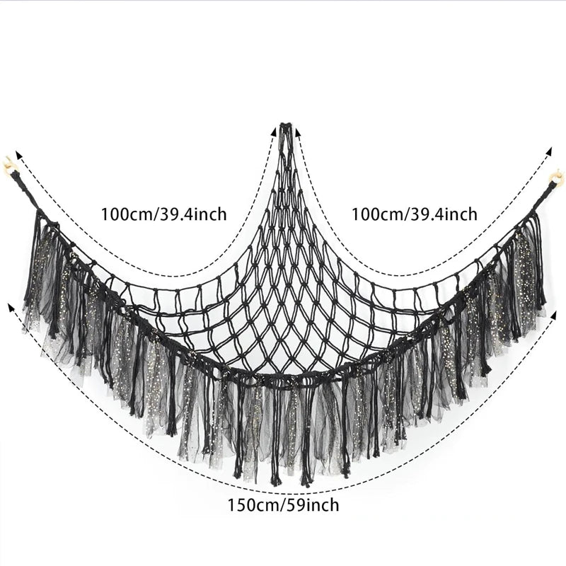 Flat Wall Mounted Handmade Toy Holder Stuffed Net Hammock Display Toy Storage Macrame Art Wall Decor for Home Wall Living Room