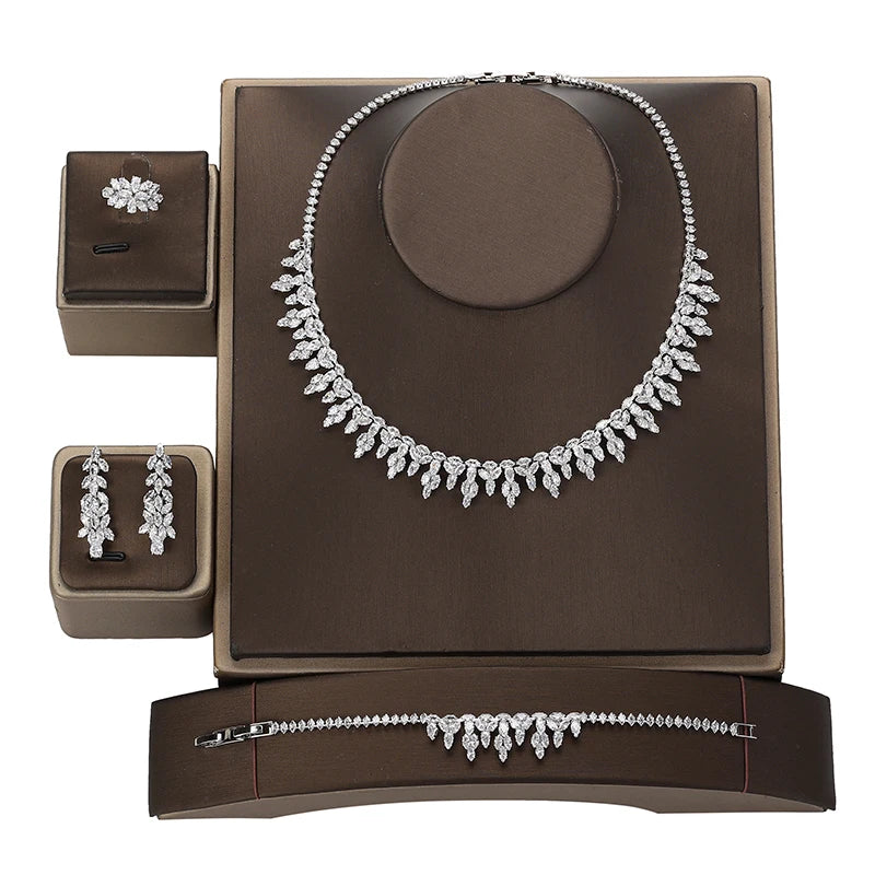 4pcs Flower Drop Big Cubic Zircon Dubai Woman Party Costume Jewelry Sets for Brides Wedding Luxury BN8599