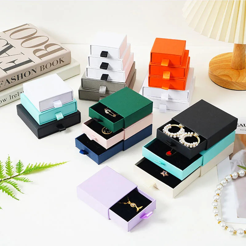 SSeeSY Small Custom Earring Bracelet Necklace Ring Cases Gift Paper Cardboard Drawer Jewelry Packaging Box With Logo