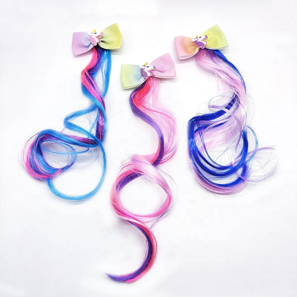 MIO Kids Hair Clip Unicorn Bowtie Cloud Horse Shape Colorful Fabric Plastic Hairpins Sweet Style Hot Selling for Party for Girls