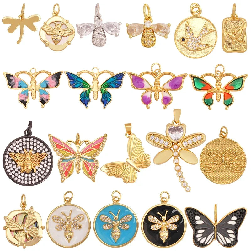 Trendy Butterfly Dragonfly Bee Bird Jumbo Focal Charm PendantReal 18K Gold Plated ColourCraft Jewelry Necklace  Supplies S32