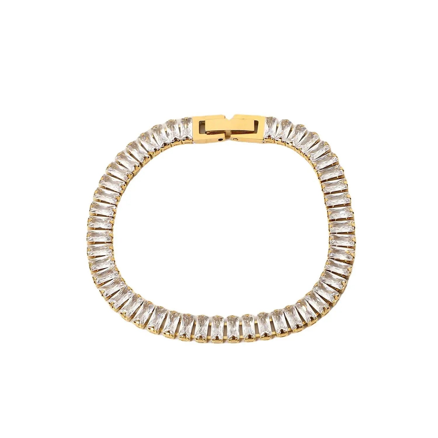 18K Gold Plated Women's Tennis Chain Bracelet Stainless Steel Jewellery Clustered Baguette Diamond CZ Fashion Charm Bracelets