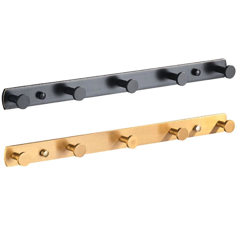 Brushed Gold & Black Aluminium Wall Adhesive Bathroom Robe Hooks Stainless Steel Finish Metal Hanger for Kitchen Use