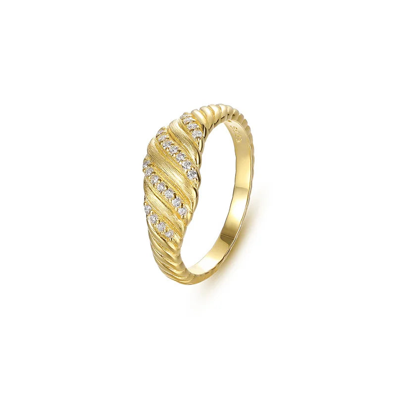 Daidan Ring Gold Plated 18K Fine Dome 925 Silver Twist Croissant Zircon Rings for Women