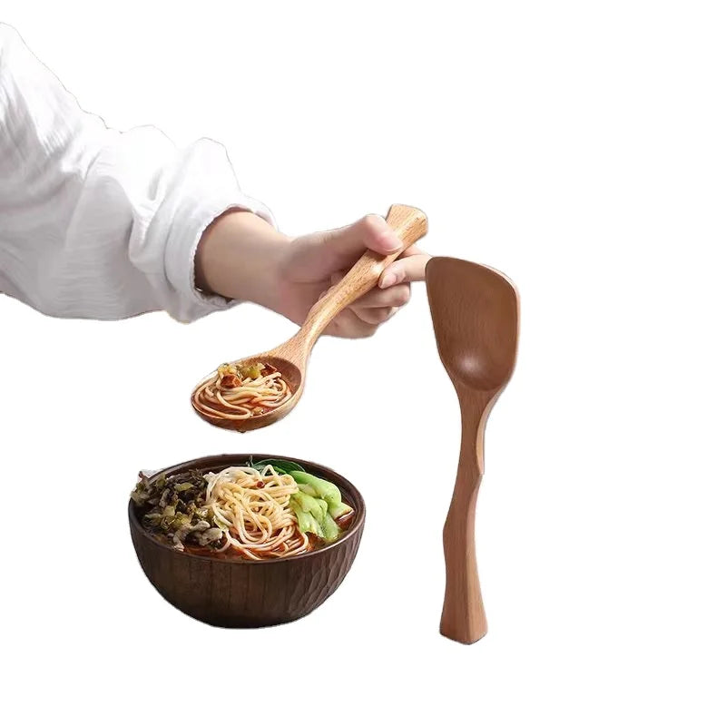 2023 New Beech Creative Forest Wind Can Stand Simple Ladle Rice Shovel Wood Spoon Dual-purpose