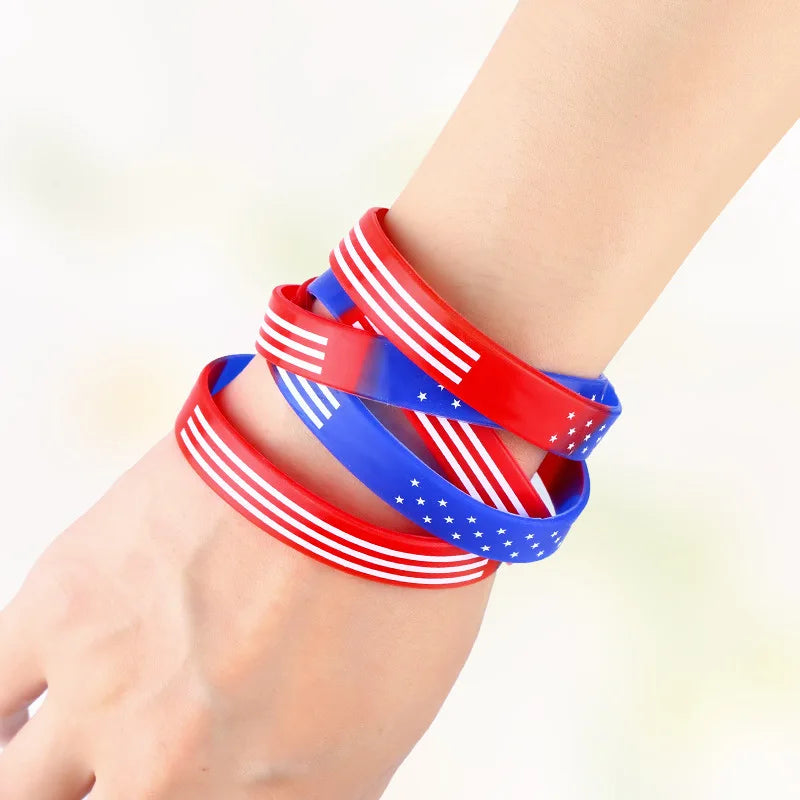 Fashion Trendy Silicone Rubber US Flag Color Band Bracelet Jewelry