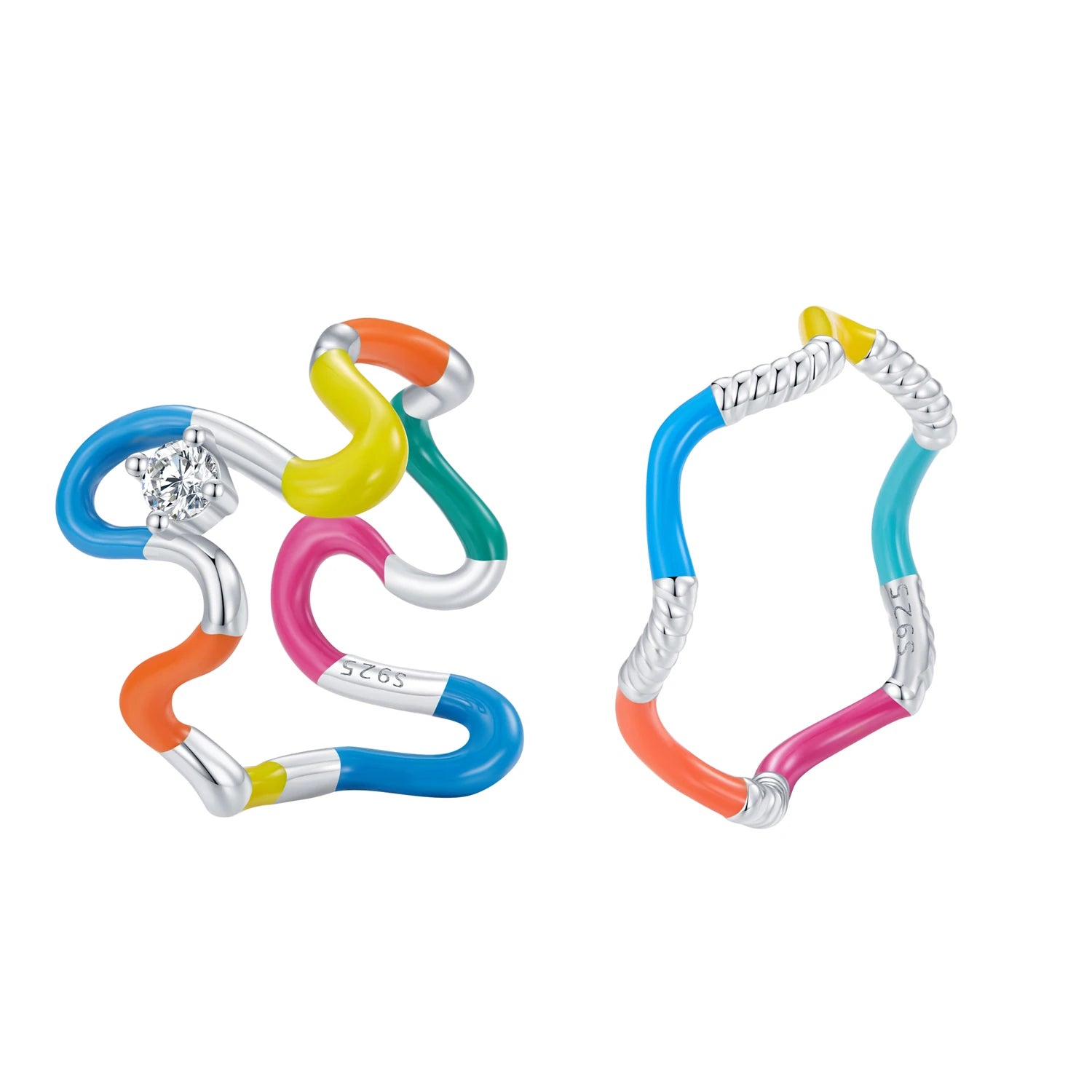 925 Sterling Silver Platinum Plated Trendy Fashion Rings for Wedding Engagement Anniversary-Colorful Rainbow Rings
