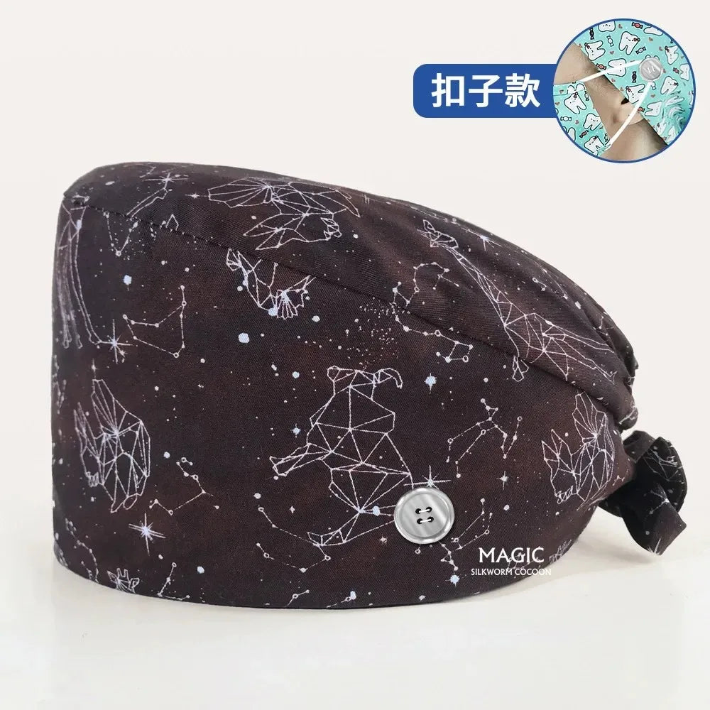 Women Surgical Cap Nurse Hat with Ponytail Holder for Long Hair Single Layer or Satin Line Scrub Caps Personalized Scrub Hat