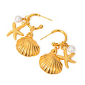 N&S 18K Gold Stainless Steel Starfish Shell Drop Earrings Elegant and Minimalist Ocean-Inspired Fashion Jewelry