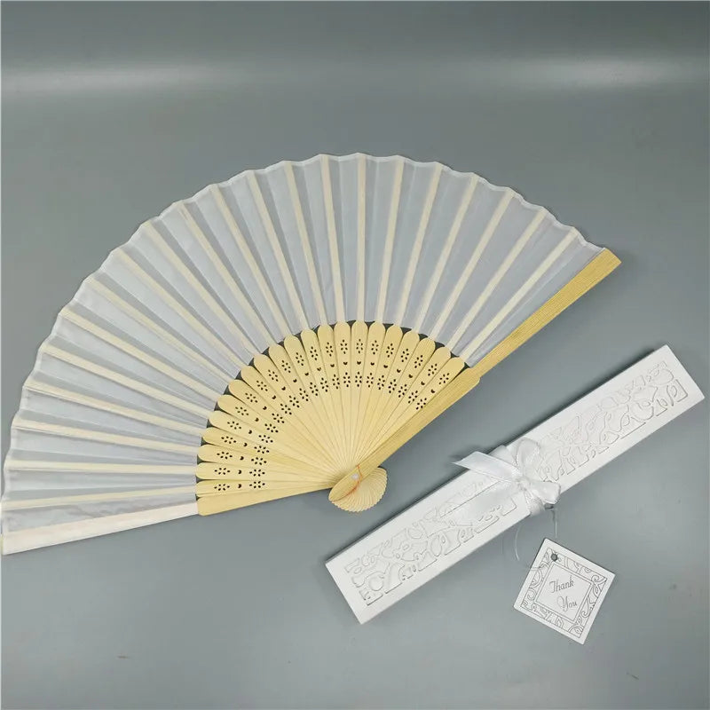 Festival Fan Personal Folding Fabric Hollow Bamboo Bone Hand Fans for Wedding Gift Handfan Custom Bone