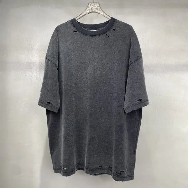 OEM 275gsm Heavy Cotton Oversize Tee Custom Design Men Heavyweight Ripped Hole Cropped Boxy Vintage Acid Wash Distressed T Shirt