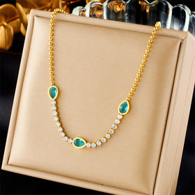 Trendy New Non Tarnish 316L Stainless Steel Waterdrop Zircon Necklace 18k Pvd Gold Plated Row Diamond Necklace Women