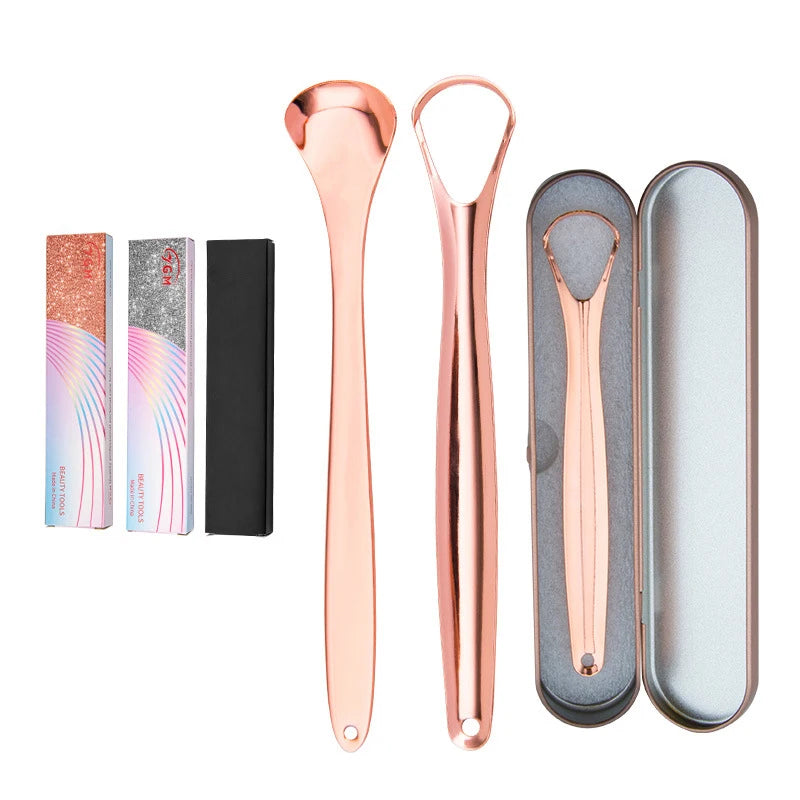 Luxury Anti-Vibration Sponge Hole Spoon Tongue Brush Stainless Steel 3 Pcs 2pcs Tongue Scraper Set in Box