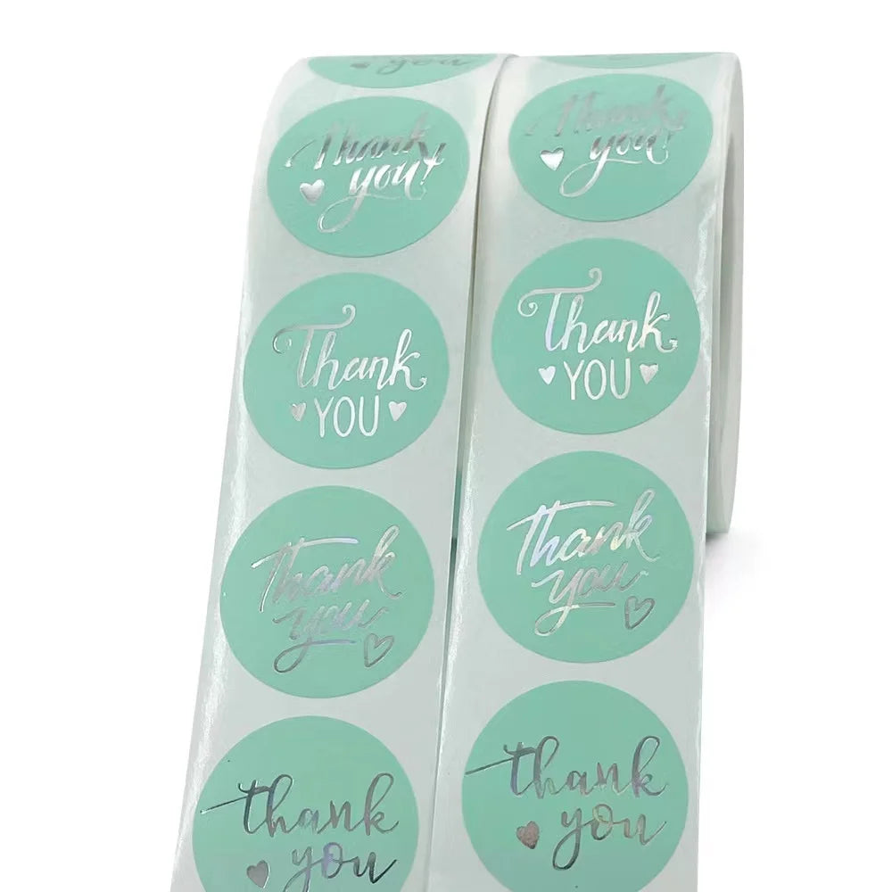 500PCS/Roll Popular Cross Border Hot Broken Glass Silver Thank You Sticker for Baking Gift Decorating Labels