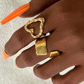 2 Pcs/Set Stainless Steel Irregular Heart Rings for Women Trendy Ladies Daily Waterproof Finger Ring Fashion Female Jewelry Gift