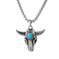 Promotional Stainless Steel Turquoise Bull Head Necklace Animal Bull Skull Pendant Necklace
