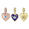 Heart Shape Devil Eye Pendant 925 Sterling Silver Bead with CZ Rose Gold Plated for Women Fine Charm Jewelry Bracelet Wholesale