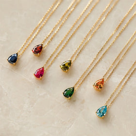Water Drop Zircon Birthstone Pendant Necklace Waterproof Stainless Steel 12 Months Birthstone Necklace Gift Idea Party Jewelry