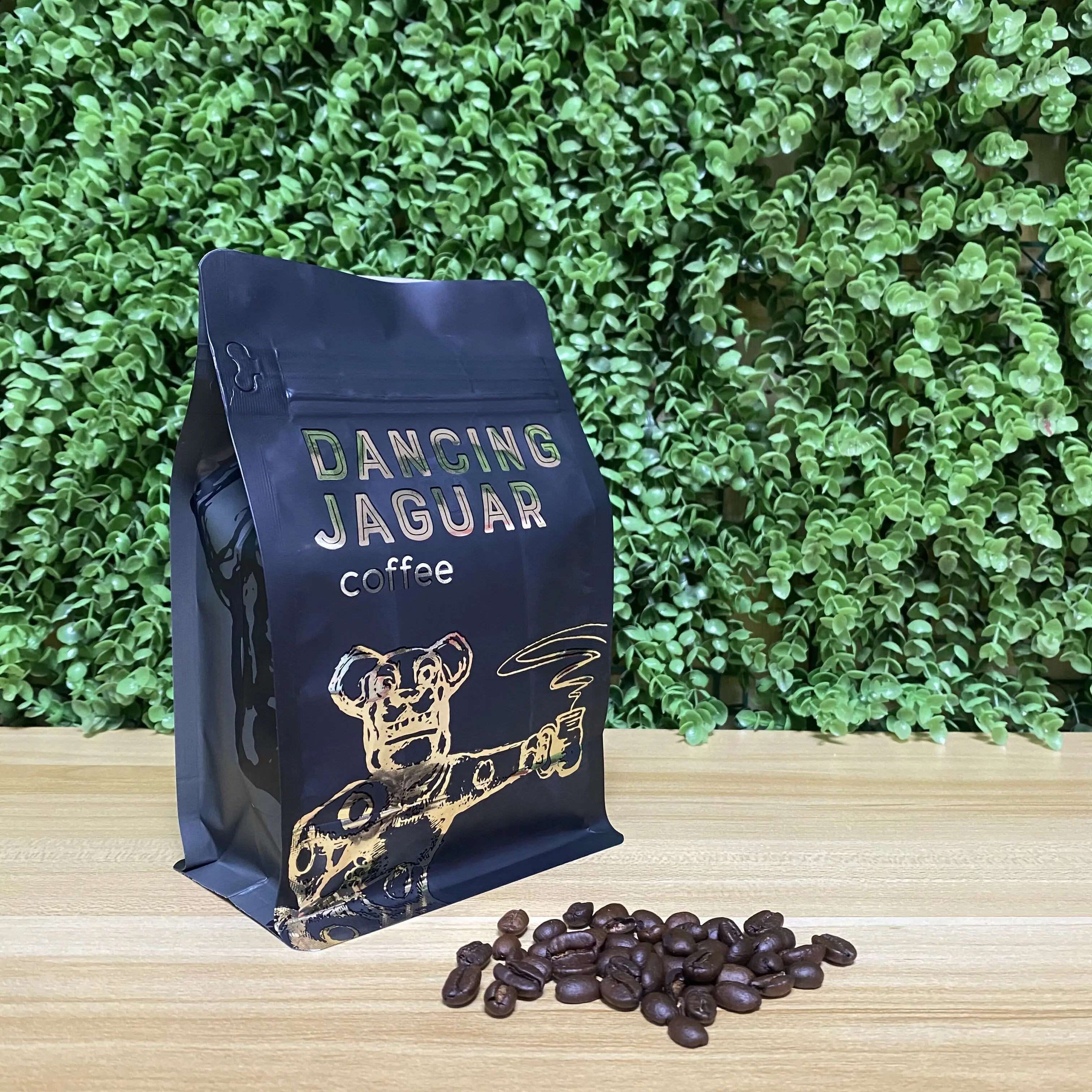 Free Sample Flat Bottom Packaging Recyclable Storage Coffee Bags 250G Black Coffee Bag With Valve