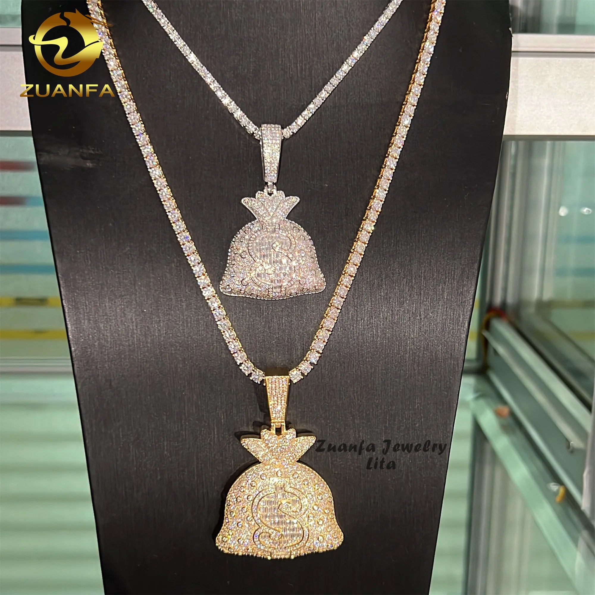 Hip Hop Rapper Style Iced Out Money Bag Charms Certified Diamond S925 Custom Moissanite Pendant