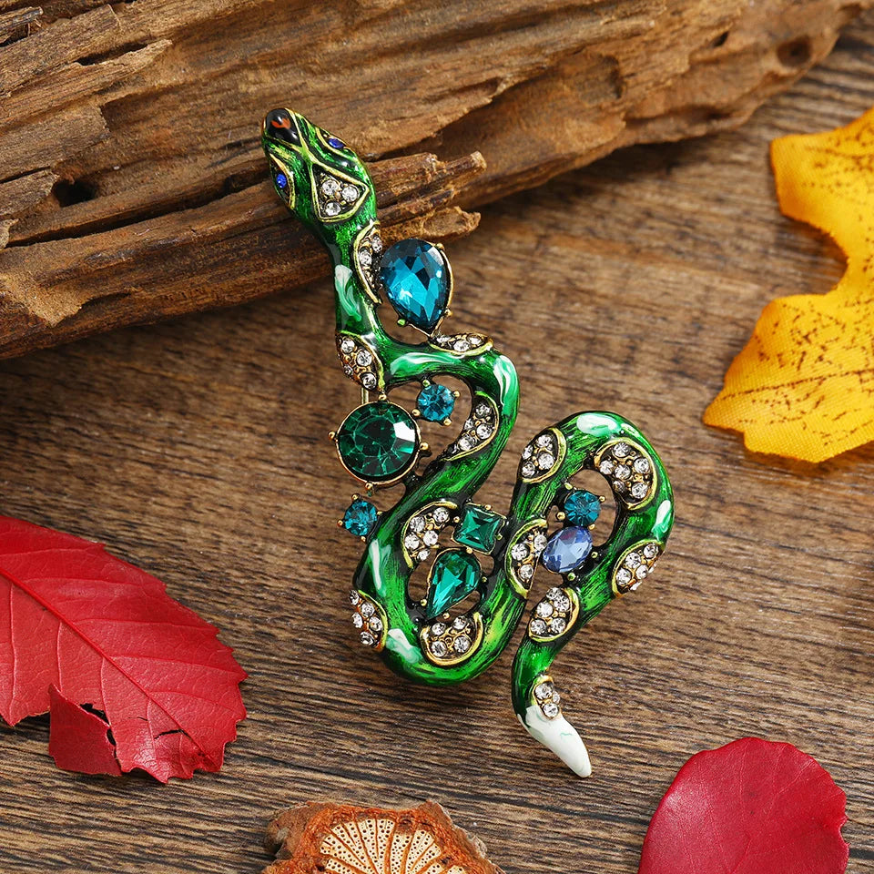 MT062318 Fashion Animal Snake Brooch Women Alloy Rhinestones Brooch Jewelry