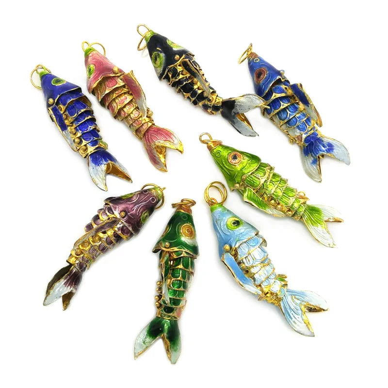Cheap Price DIY Jewelry Making 4.5cm Copper Movable Cloisonne Fish Pendants