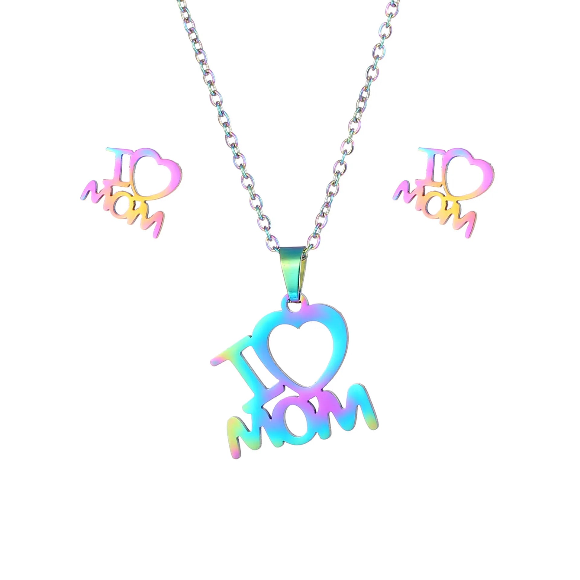 AA00312 Letter I LOVE MOM Stainless Steel Style Simple Mother's Day Gift Love Fashion Jewelry Set for MOM Mother Gift