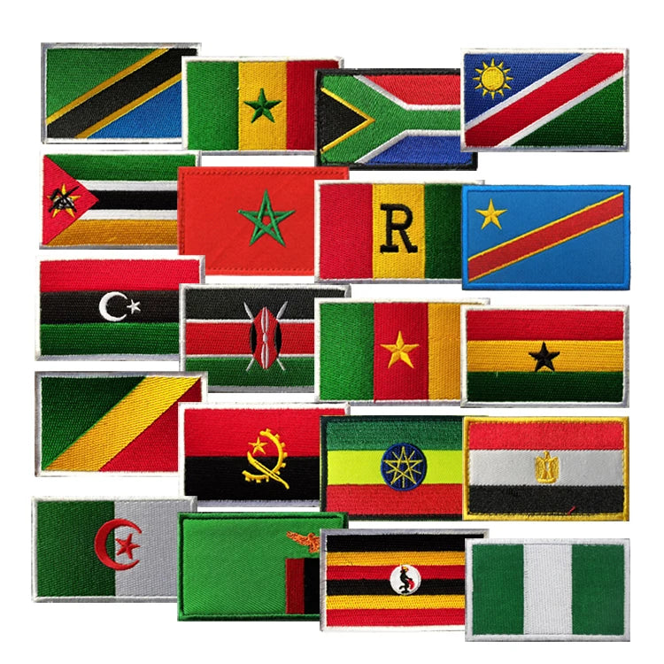 Africa All Country Embroidery Flag Patch Hook and Loop Tag Armband logo Sew on Iron on  Custom Patches