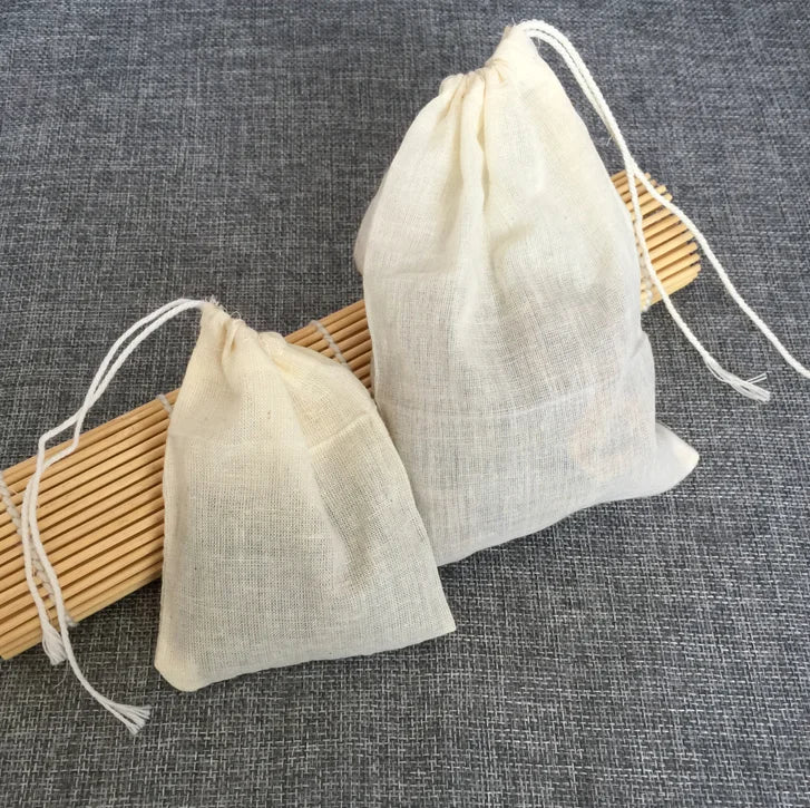 E1015 20*25cm Customized Cotton Gauze Fabric Package Bag Empty Reusable Cotton Tea Bag with Drawstring