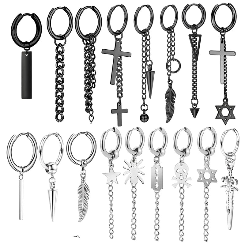 Black Stainless Steel Stud Earrings for Men and Women Dangle Hoop Design Fashionable Wedding Jewelry Pierced Jewelry