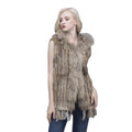 MWFur Fur Vest Fashion Raccoon Collar Decorated With Pockets Winter Fashion Woman Vests Rabbit Fur Hooded Knitting Vest