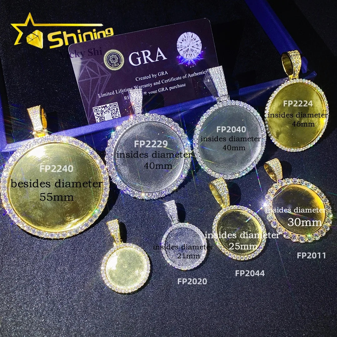 Instock Hip Hop Pendant Jewelry 925 Sterling Silver Gold Plated Iced Out Vvs Moissanite Memory Photo Pendant
