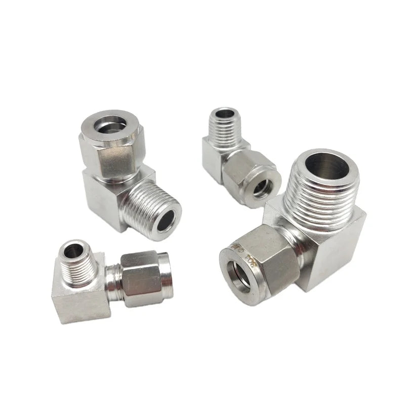 Stainless Steel Double Ferrule Elbow 6mm 8mm 10mm 18mm Tube to 1/8" 1/4" 3/8" 1/2" 90 Degree Right Angle Male Thread Fitting