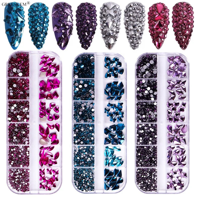 12 Grid Nail 3D Crystal Multi-Shapenail Glass Stone Decorations Accessories Nail Charms Rhinestones