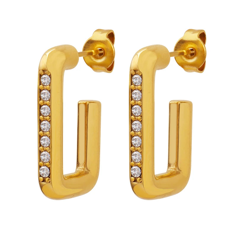 Fashion Versatile Zircon Clip Earrings Wholesale Stainless Steel Popular Earrings for Women